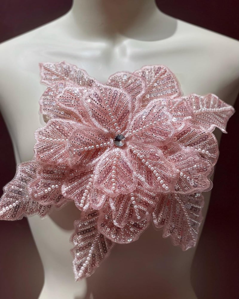 JRYYR Handmade Pink Appliques, Sequin Flower Patches, Sewing Beaded Appliques for Dresses, Wedding Dresses, Bags and Other DIY Decorative Accessories. (Pink-01) - Image 3